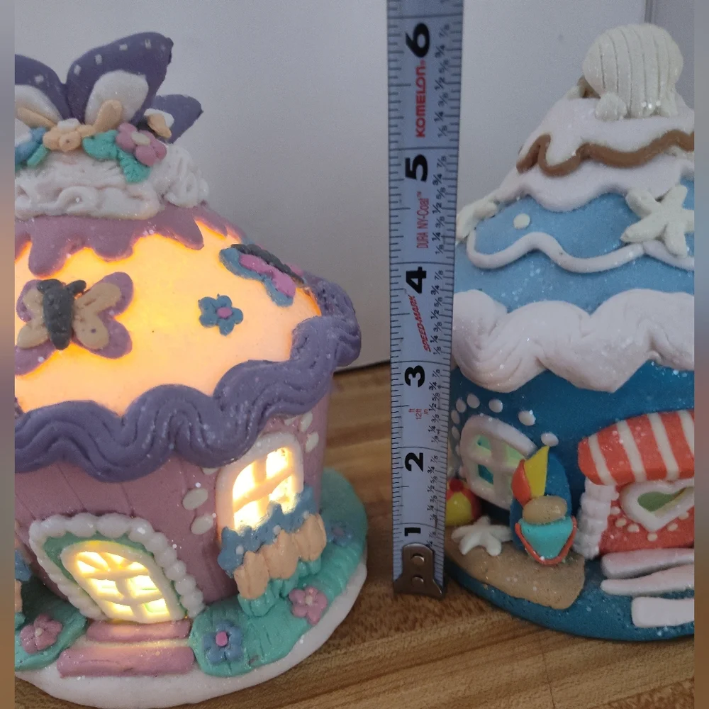 Valerie Parr Hill Set of 3 Easter Spring Pastel Cupcake Cottages - Lights Up!
